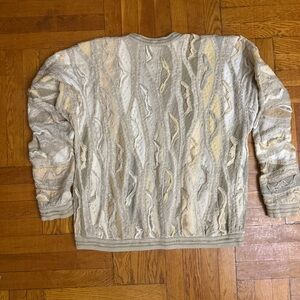 Vintage COOGI 3D Knit Sweater — Cream / Beige / Taupe — XL (Fits 2X–3X)